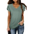 thumbnail image 2 of Anyjoin Womens Tops Casual V Neck Summer Petal Sleeve T-Shirt, 2 of 4
