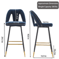 Velvet Fabric Bar Stools, 29.5" Bar Stool with Back, Metal Legs