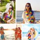 thumbnail image 5 of Collar de flores hawaianas, 50 coronas de vestir hawaianas, collar de encaje colorido, decoraciones para fiestas en la playa, 5 of 5