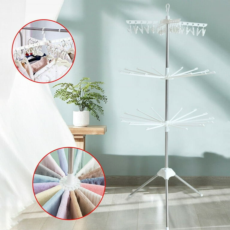 Fyearfly Tripod Clothes Drying Rack Garment Rack Portable and Foldable Space Saving Laundry Drying Rack for Outdoor and Indoor with 20 Clips White
