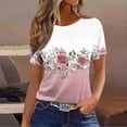 thumbnail image 3 of JTZGDY Womens Tops Loose Fit Casual Short Sleeve Round Neck Boho Floral Printed T-Shirts Trendy Oversized Basic Tunic Blouse Pink#01 S, 3 of 4