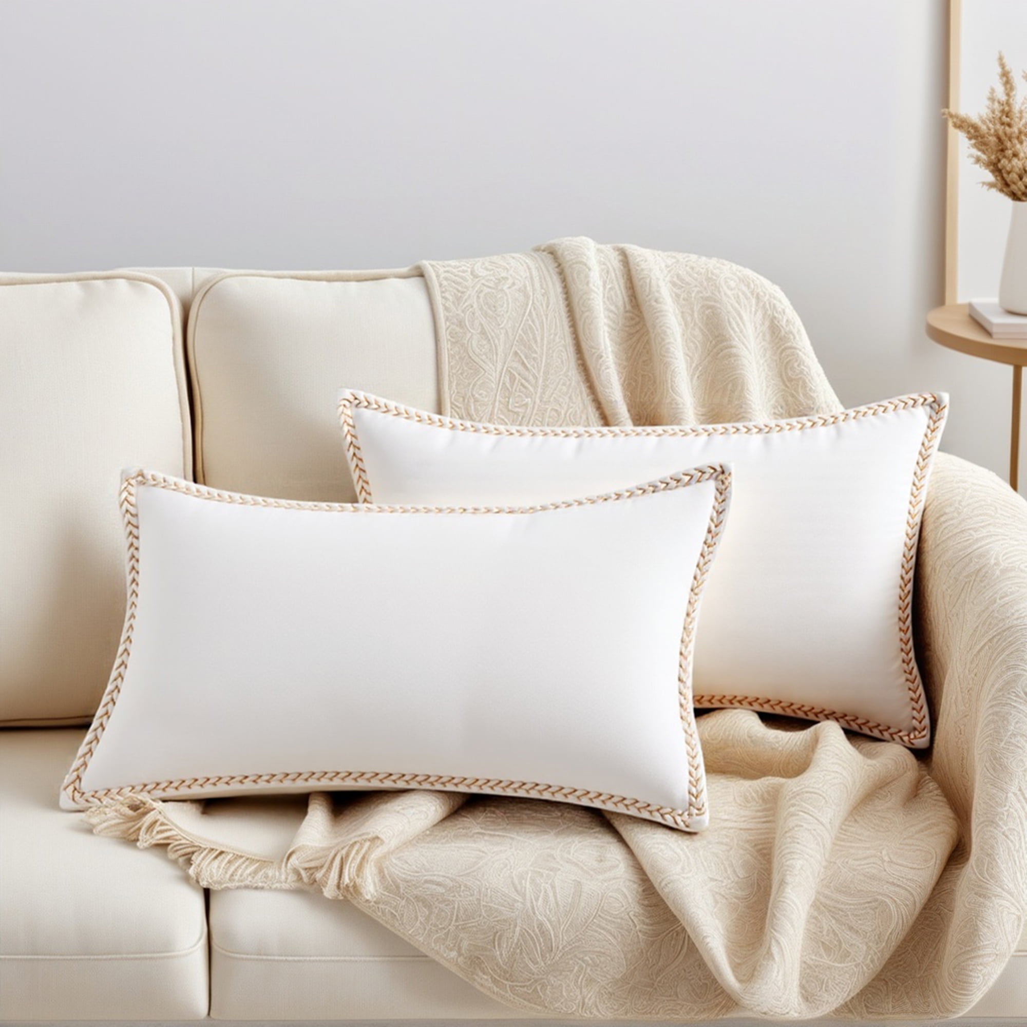 Unique Bargains Pack of 2 Soft Solid Throw Pillow Covers Cases for Couch 20" x 12" White