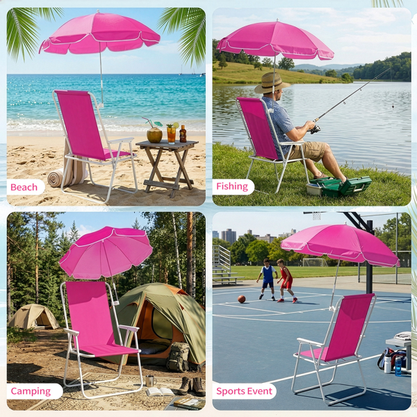 Alvantor Folding Beach Chair with Detachable Umbrella for Adults High Back Portable Outdoor Chair Pink