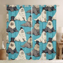 Castle Fairy Cartoon Sea Lion Curtains Pack of 2 (42x84 Each) for Kids Children,Cute Marine Wildlife Curtains Blackout,Kawaii Ocean Animal Bedroom Curtains,Lightweight Room Decor