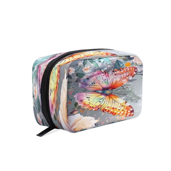 BZSMCE Makeup and Cosmetic Bag Women Simple Colorful Butterfly and Flowers Pattern Square Cosmetic Bag