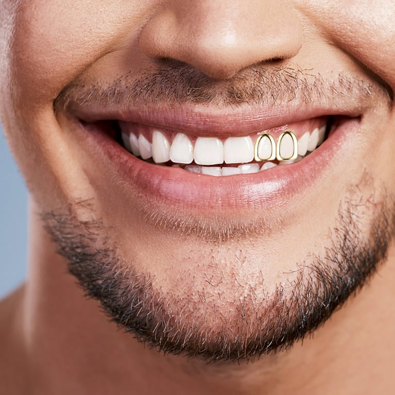 Qumonin 2Pcs Gold Tooth Cap Teeth Jewelry Grills