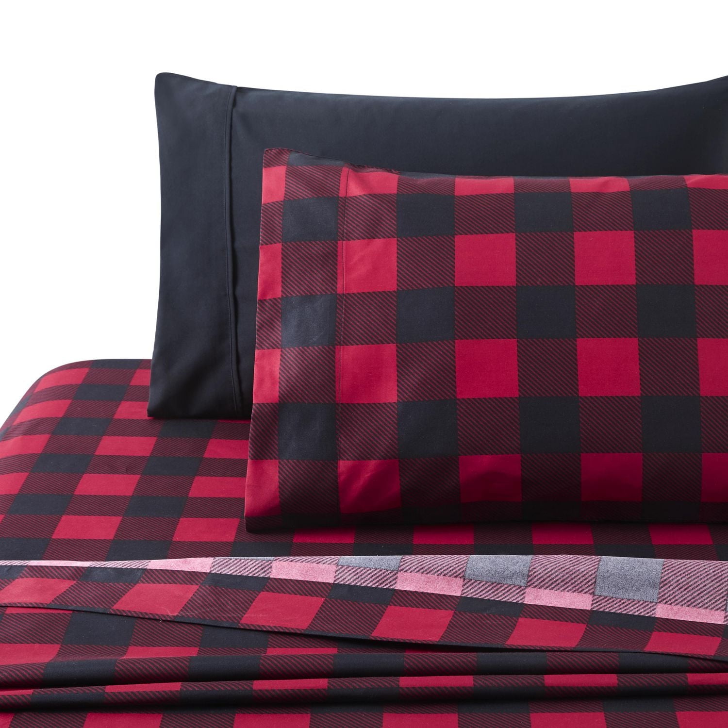 Marina Decoration Ultra Soft Silky Rich Printed Rayon from Bamboo All Season Duvet Cover Fitted Sheet Ensemble Bedding Set with Zipper and Corner Tie, Red Black Plaid Pattern