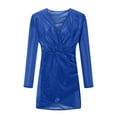 thumbnail image 7 of Women Sexy Wrap V Neck Dress Shimmer Glitter Ruched Long Sleeve Party Dress Elegant Wedding Guest Cocktail Mini Dress, 7 of 7