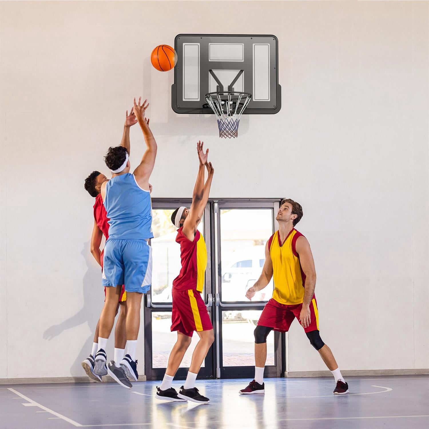 Demi Bonn Wall Mounted Basketball Hoop Combo Kit - 43" Reinforced Shatter Resistant Backboard, All Weather Net Indoor Outdoor,Black