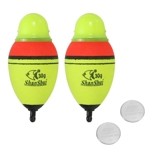 1oz Lighted Fishing Slip Bobbers EVA Green Red LED Light Up Fishing Float with Battery, Yellow, 2 Pack