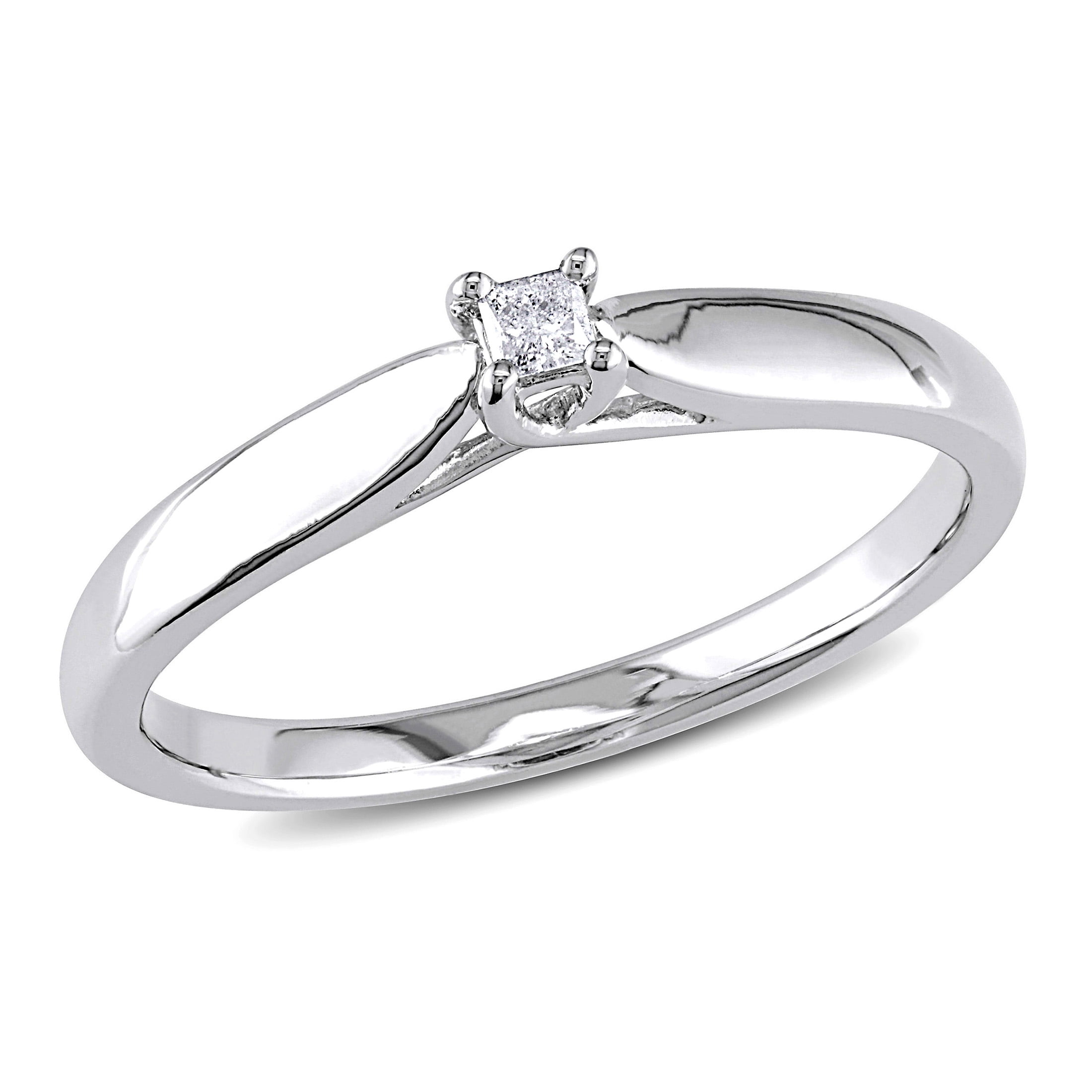 Sterling Silver Diamond Engagement Ring 1/8 in. 3.5mm wide Size 5 w/ 0.05 Carat Brilliant Cut Diamonds