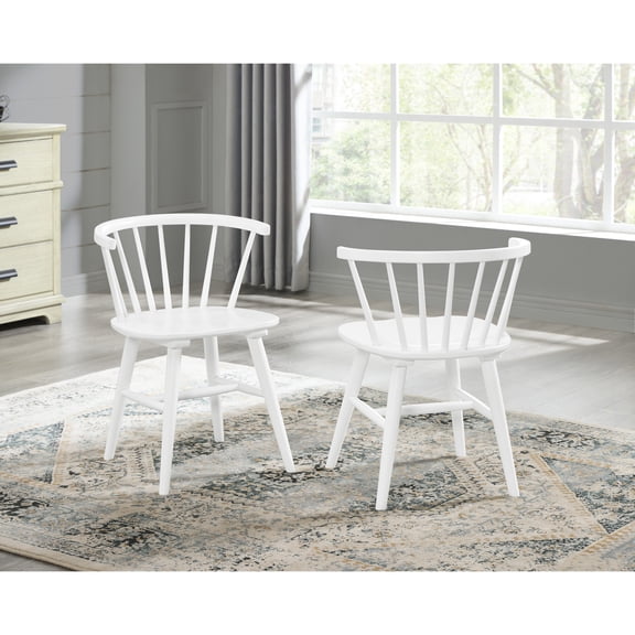 Miekor Furniture Alwynn Contemporary Wooden Spindle Back Dining Chairs, Windsor Chairs, Set of 2, White 91971