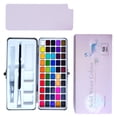 thumbnail image 1 of Juego de acuarelas de 52 colores en botes con bolígrafo, pincel, 5 papeles de acuarela, esponja, rotuladores negros, material de arte para niños y adultos, caja de viaje con acuarela y morado, 1 of 6