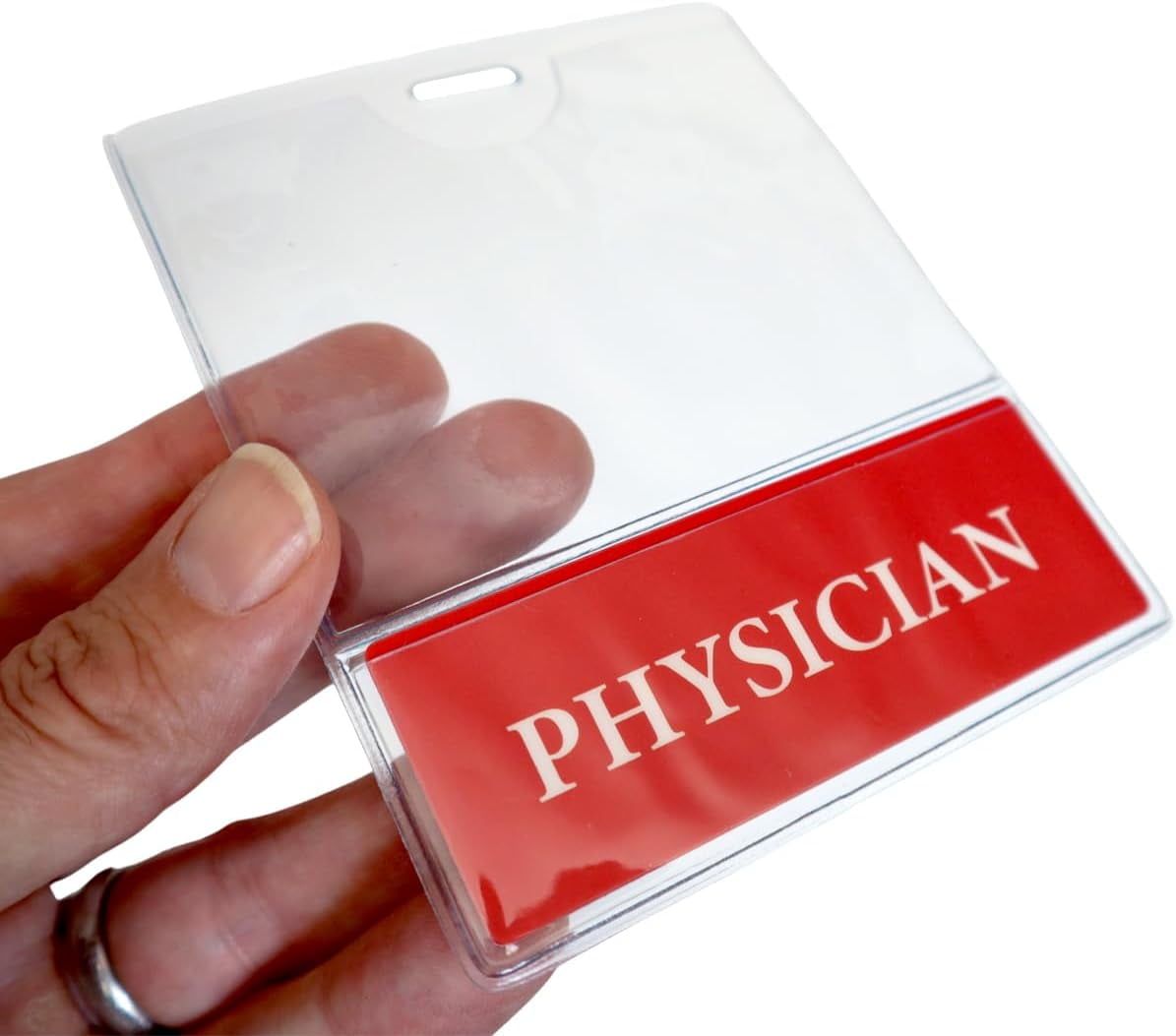5 Pack - Physician BadgeBottom Horizontal Physician Badge Buddy & Badge Holder Combo - Heavy Duty 2 in 1 Badge Bottom I’D Nursing Accessories - Double Sided Clear Sleeve by Specialist ID