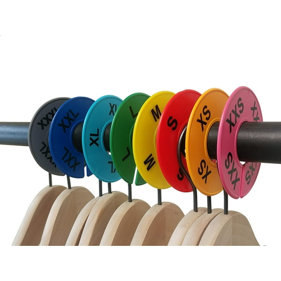 NAHANCO CCKIT3, Mixed Colors, Round Clothing Size Dividers with Black Print for XXS-XXXL, Kit of 16 (8 Sizes of 2 Each)