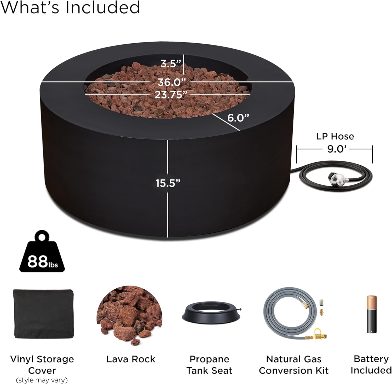 Real Flame Aegean 36" Round Steel Propane or Natural Gas Fire Pit Table in Black