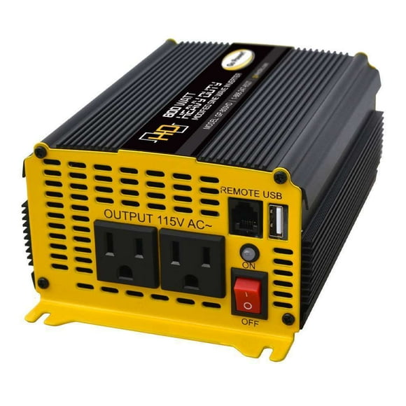 Go Power Onduleur de Puissance GP-800HD Inverse 12 Volts DC à 110 Volts AC; Onduleur à Onde Sinusoïdale Modifiée; Sortie 600 Watts/860 Watts Surtension; Efficacité de 80 à 90 pour Cent; Deux Prises