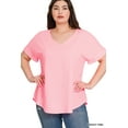 thumbnail image 2 of Zenana Plus Size V-Neck Heavy Dobby Boat Neck Rolled Short Sleeve Blouse Top, 2 of 3
