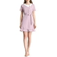 thumbnail image 2 of INSPIRE CHIC Women's Solid Peter Pan Collar Ruffle Hem Belted Short-Sleeve Mini Dress XS Light Purple, 2 of 6