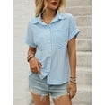thumbnail image 2 of Button Down Crop Tops for Women Cropped Striped Shirts Dressy Casual Collared Blouses Summer Tee Top Blue M, 2 of 8