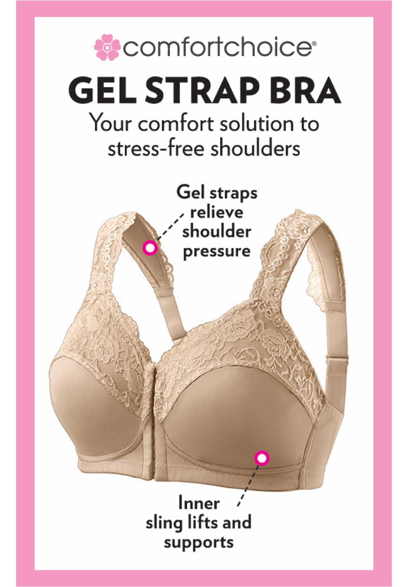 Comfort Choice Women's Plus Size Front Close Wireless Gel Strap Bra