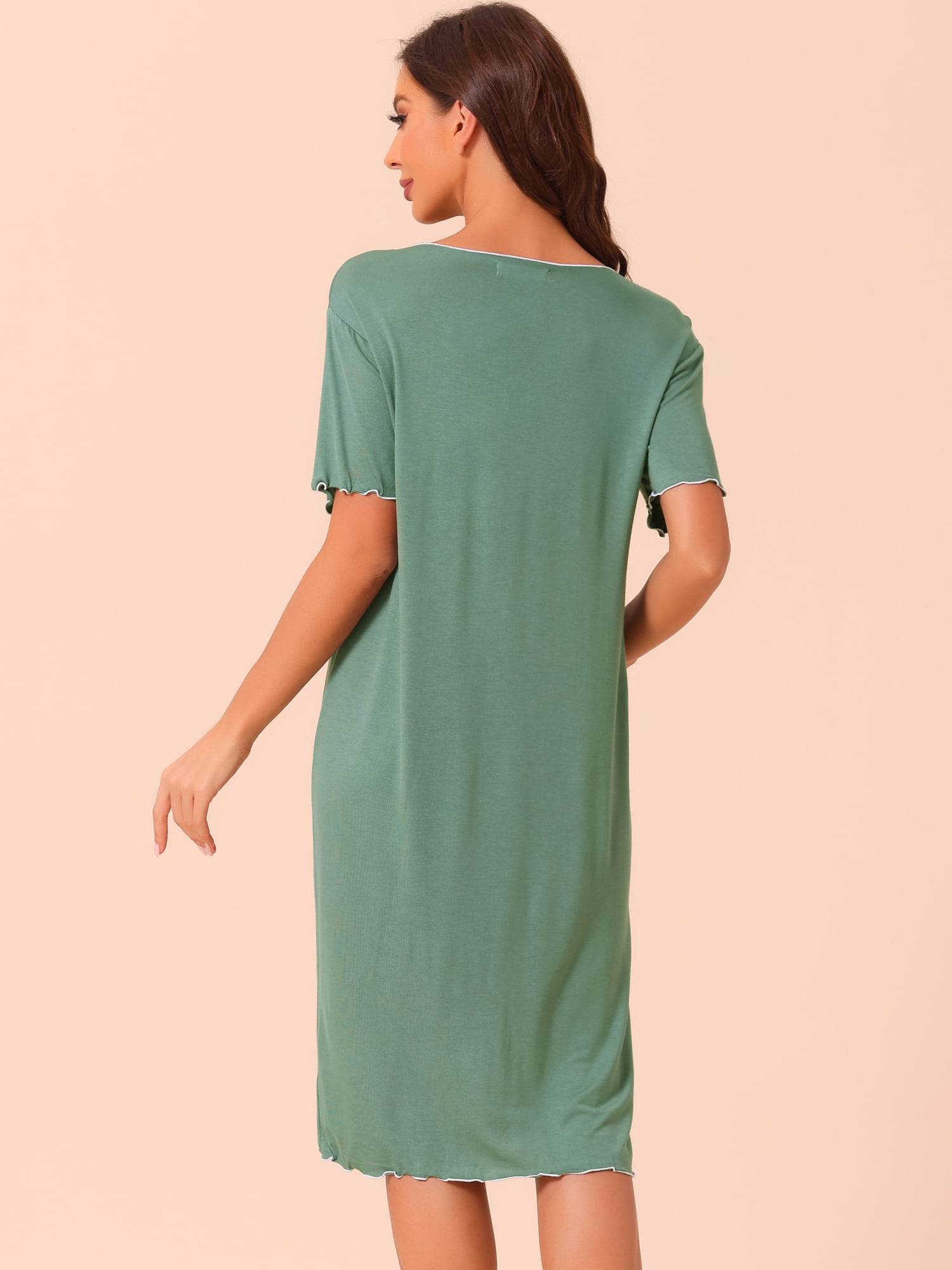 DARING DIVA Women's Ruffled V Neck Short Sleeve Sleepshirt Pajama Nightgown S Light Green