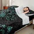 thumbnail image 2 of Manfei Teal Baroque Damask Bed Sheets Set King Size, Hippie Flower Floral Bedding Sets King Size, Vintage Victorian Top Sheet, Breathable Bedroom Decorative, 4-Piece, 2 of 6