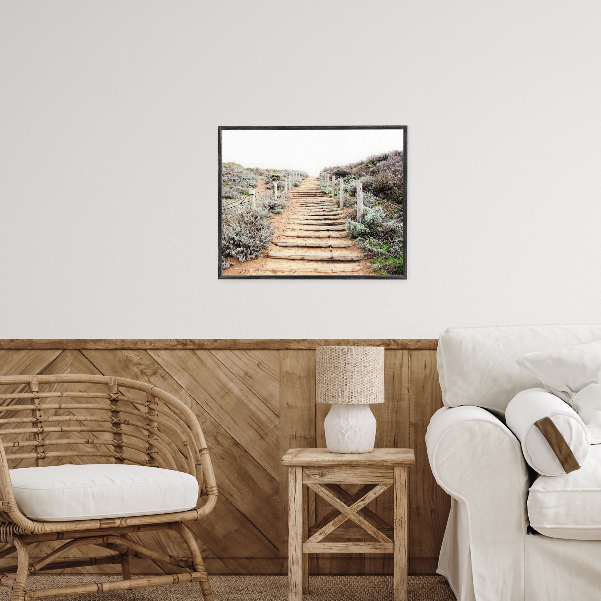 Wooden Stairway to Heaven White Framed Giclee Art, design by Leah Noel Art
