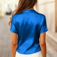 thumbnail image 4 of Cozyvia Silk Blouse for Women, Short Sleeve Satin Button Down Shirts Casual Loose V-Neck Business Work Tunic Tops, Elegant Silk Shirts Casual Tops Summer Luxury Blouses - Blue XXL, 4 of 4