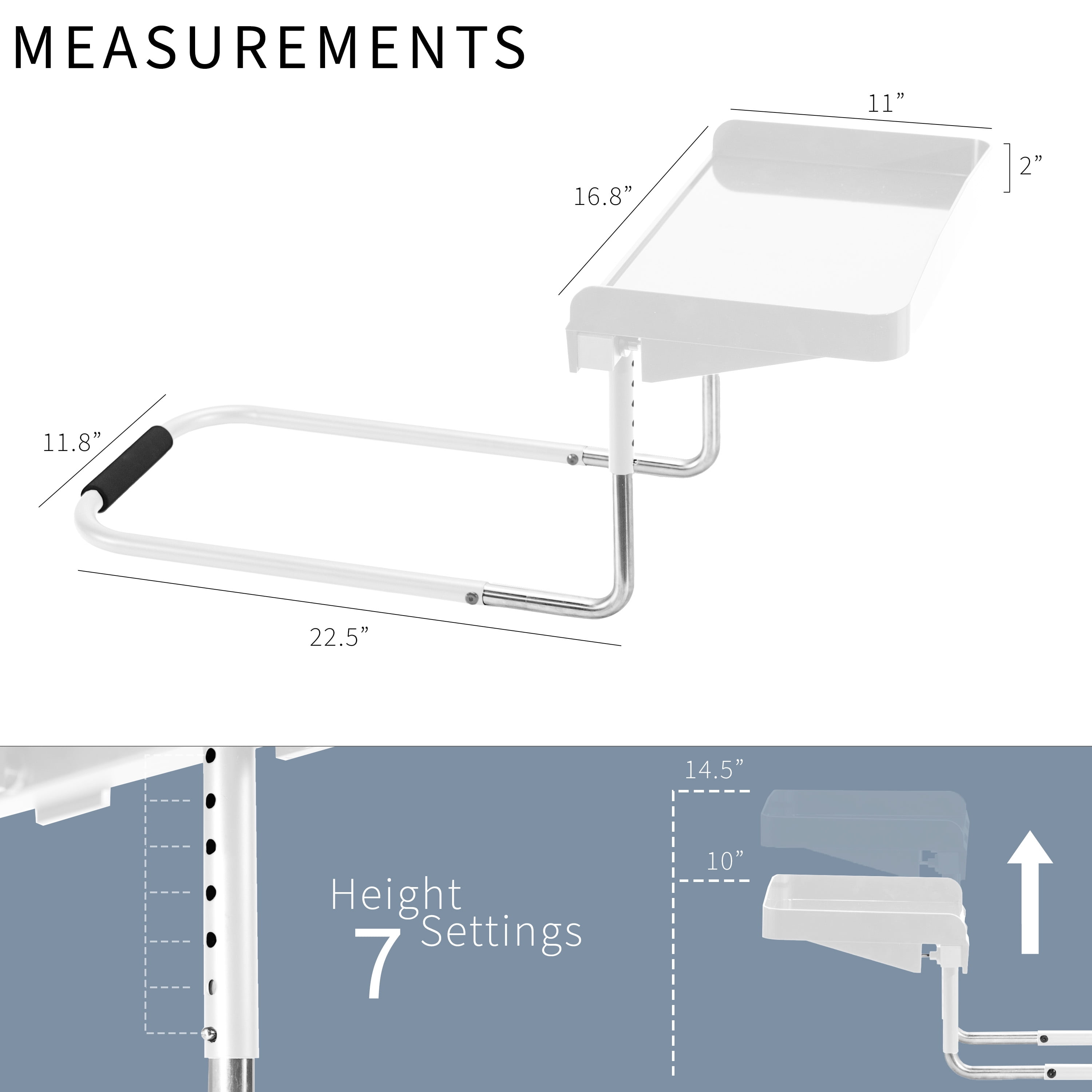 Sidekiix White Under Mattress Bedside Laptop Shelf, Adjustable 17" x 11" Tray