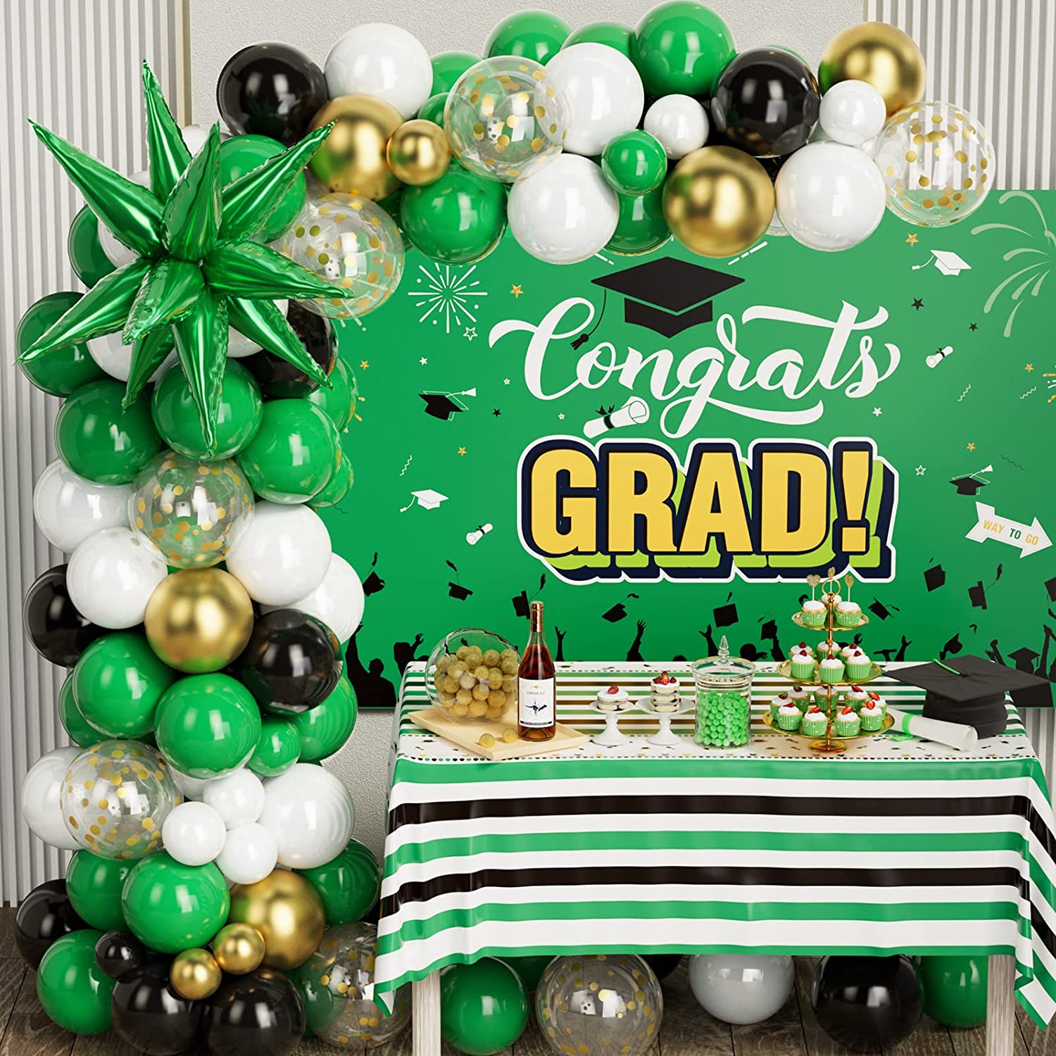 Elegant Green and Gold Graduation Party Decorations Class of 2023