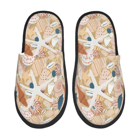 

Sikiie Tropical Beach Sea Shell Fuzzy Slip-on Slippers Warm Cozy Soft Lightweight Memory Foam Indoor House ShoesMedium
