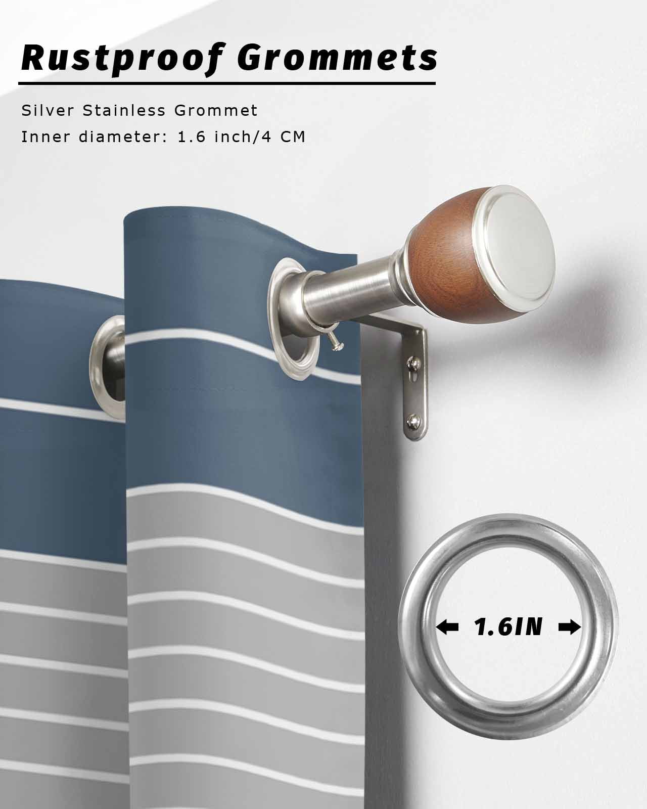 Haze Blue Grey Stripe Outdoor Curtains for Patio, Modern Art Horizontal Striped Privacy Drapes Grommet Waterproof Outside Curtains for Porch/Cabana/Balcony 54"x 95", 1 Panel