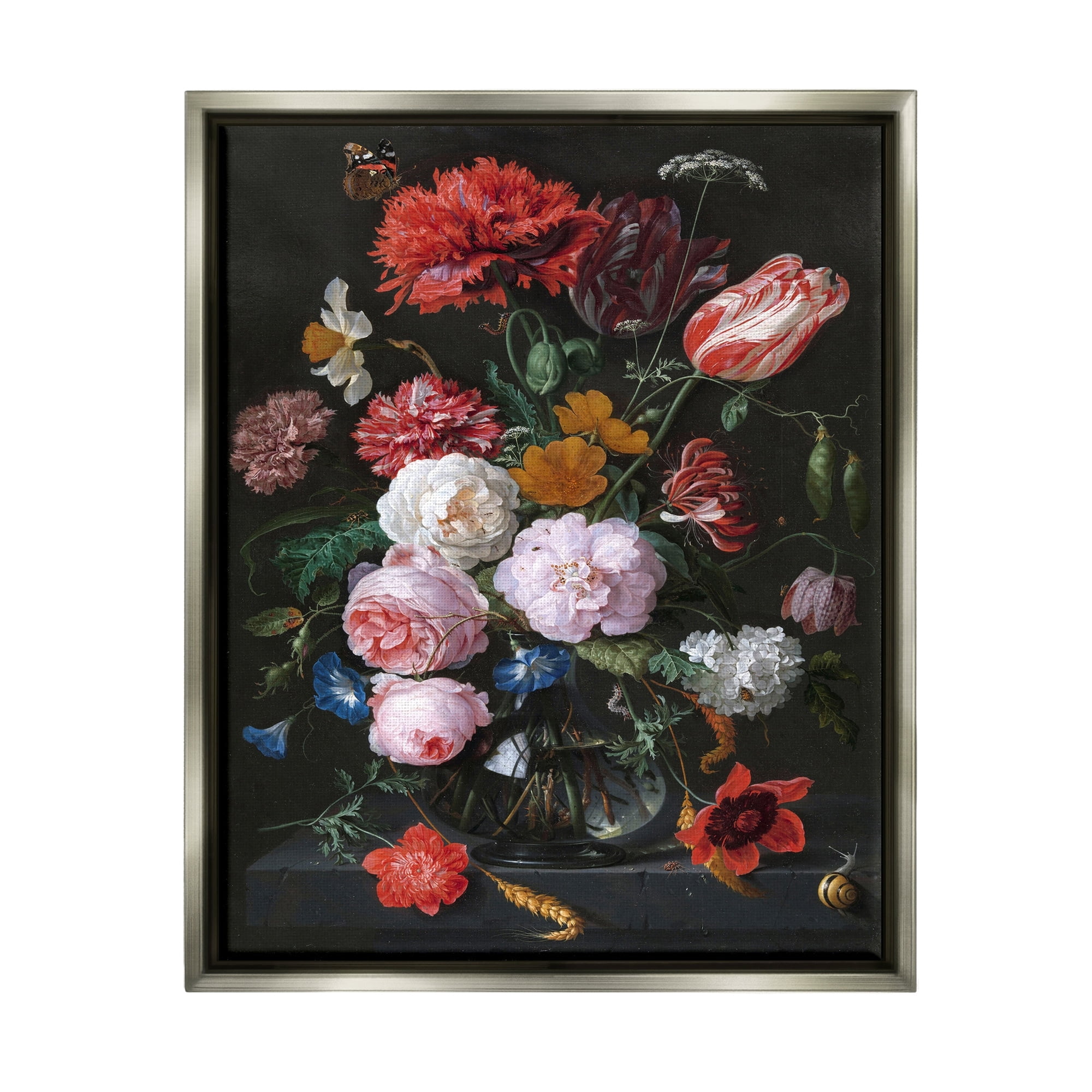 Stupell Industries Vaas met Bloemen Jan Davidsz de Heem Classical Painting Painting Luster Gray Floating Framed Canvas Print Wall Art, Design by one1000paintings
