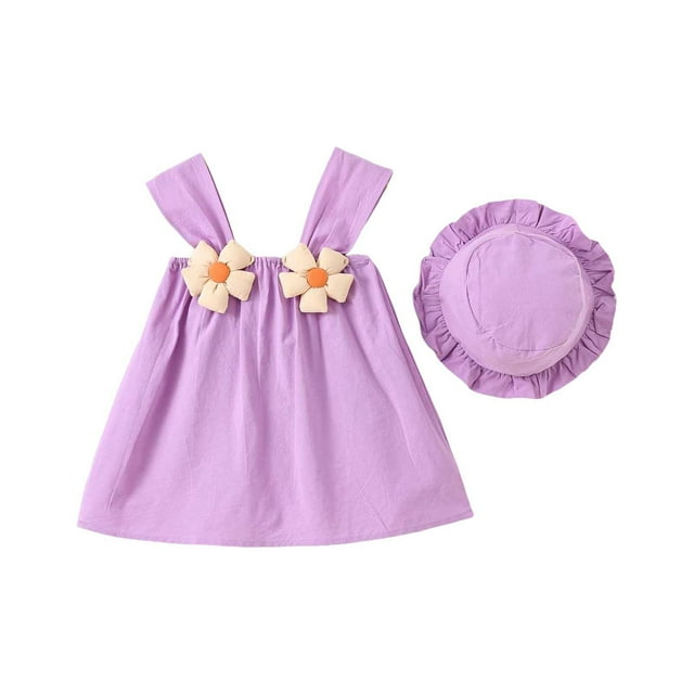 Robe d'Été à Fleurs Froncée Sans Manches pour Bébé Fille - Robe Décontractée pour Tout-Petit, Polyester Spandex, 1-5 Ans - 80-110 cm