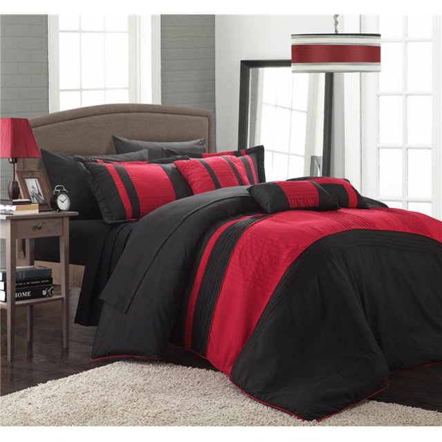 Chic Home CS0865-415-US Ensemble de Couette de Bloc de Couleur avec Draps - Rouge - Grand - 10 Pièces