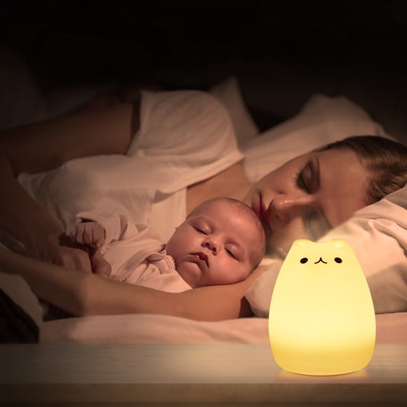 Children Light 16x13x13 Children Night Light, EECOO Cute Cat Lamp Soft Silicone Sensitive Tap Control Decompression Toy