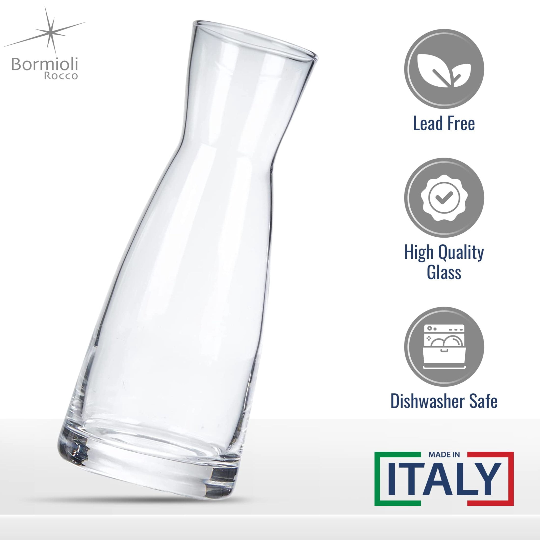 Bormioli Rocco Set Of 2 Ypsilon Carafe, 36.5 Oz. Star Glass Pitcher For Water, Juice, Ice Tea Or Wine, Made in Italy.