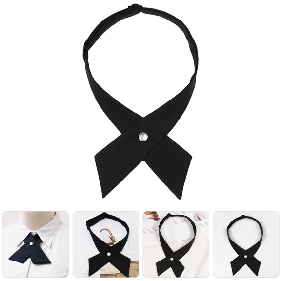 HOOWIFFY Black Bow Tie for Women, Adjustable Polyester Cross Bowtie, Daily Wear Accessory, 1 Set