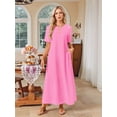 thumbnail image 4 of Summer Maxi Dresses for Women Beach Vacation Casual Short Sleeve Long T Shirt Dress with Pockets Pink XXL, 4 of 9