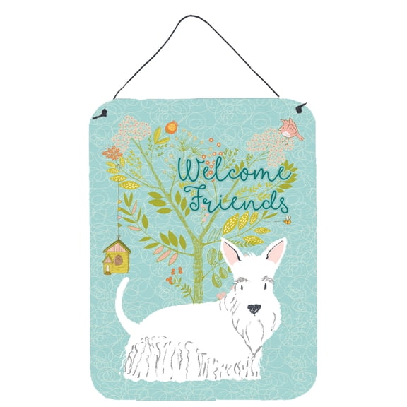 Carolines Treasures BB7617DS1216 Welcome Friends White Scottish Terrier Wall or Door Hanging Prints 12x16 multicolor