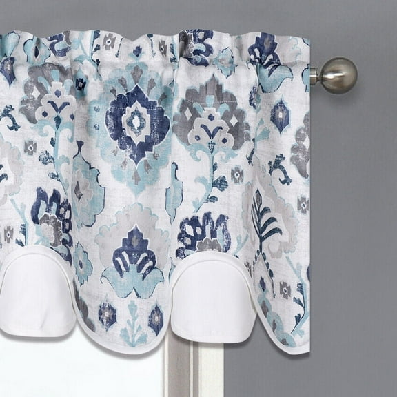 Kate Aurora Contemporary Influencer Water Color Damask Medallion Rod Pocket Window Valance - Blue
