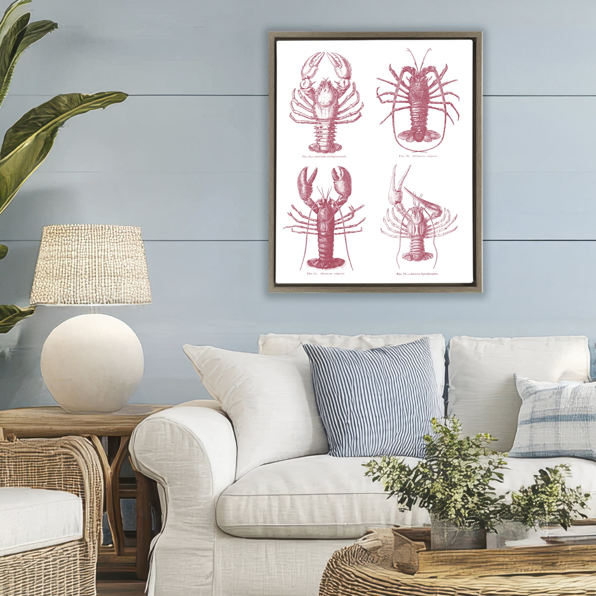 Timeless Lobsters Species Brown Framed Floater Canvas Wall Art, design by Lettered and Lined