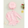 thumbnail image 3 of Bslissey Toddler Baby Girls Rash Guard Romper Swimsuit Floral Print Long Sleeve Ruffles Bikini Infant Cute Zipper Bathing Suit with Swim Cap Summer Swimwear 6M-3T, 3 of 8