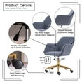 thumbnail image 5 of Modern Swivel Home Office Chair, Cute Mid-Back Velvet Upholstered Computer Desk Chair Armchair with Gold Metal Legs and Universal Wheels, Adjustable Height 360 Swivel Vanity Task Chair, Navy, 5 of 7
