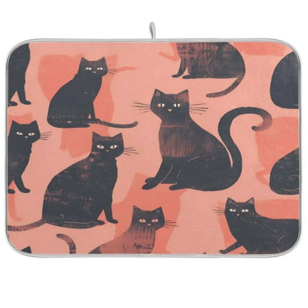 

Kitchen Drying Mat 16x18In Drying Dish Mat Dish Drying Mats Kitchen Countertop Multi-Function Drain Drying Mat Kitchen Table Black Cat