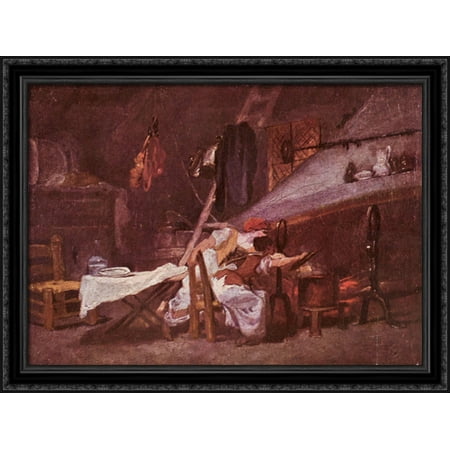 At the stove 38x28 Large Black Ornate Wood Framed Canvas Art by Jean-Honore