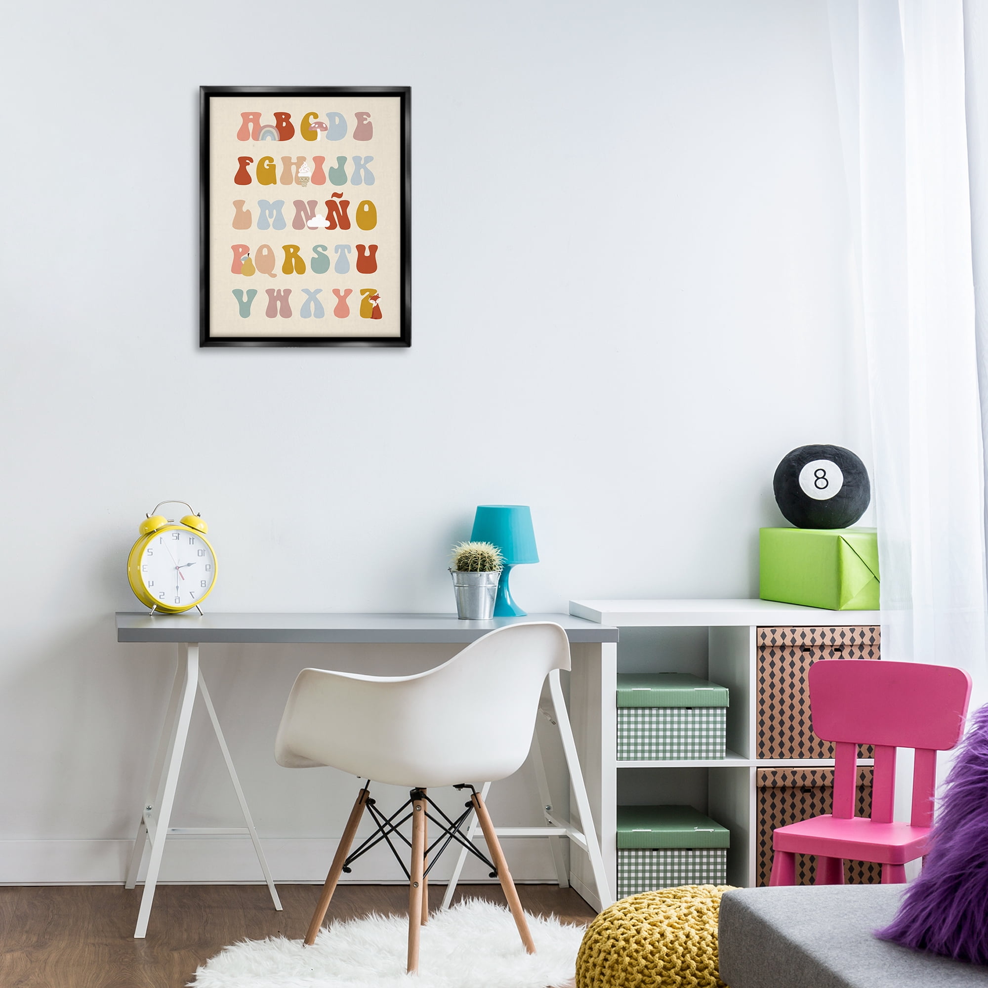 Stupell Industries Alfabeto Ilustrado Infantil Charts and Diagrams Painting Black Floater Framed Art Print Wall Art, 17 x 21