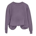thumbnail image 5 of Women's Solid Color Round Neck Long Sleeve Pullover Sweatshirt, Loose Fit Casual T-Shirt Style Top, Comfortable Everyday Wear for Daily Life, Home, Vacation and Couple Matching Outfits Purple L, 5 of 7