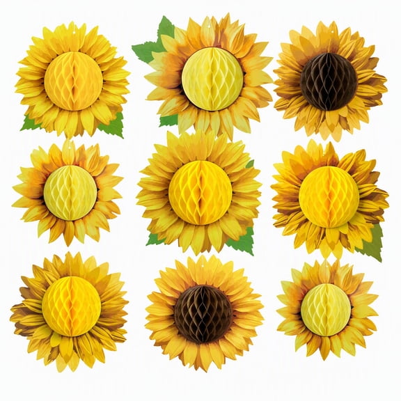 Large 3D Sunflower Honeycomb Paper Flowers, Hanging Yellow Wall Decor for Summer Party, Bridal Shower, Birthday & Classroom